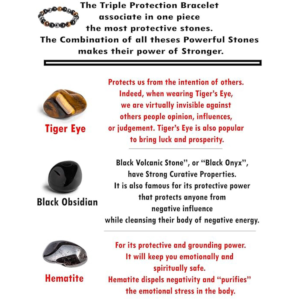 Energy Healing Stretch Bracelet Natural Stone Hematite Tiger Eye for Men Women