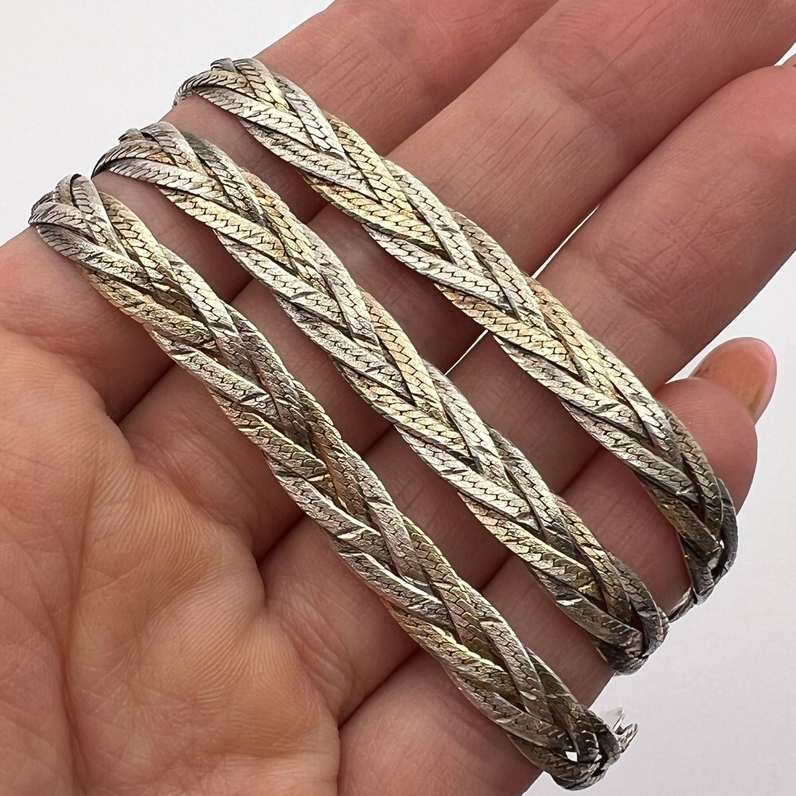 Vintage Italy 925 Sterling Silver Braided Chain Necklace 46cm 17.8g Unisex