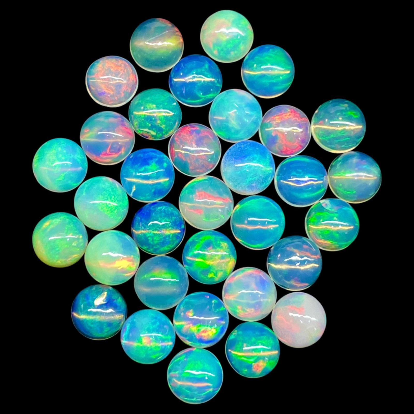 9 Pcs Natural Ethiopian Opal 6mm Round Flashy Loose Cabochon Gemstones Lot