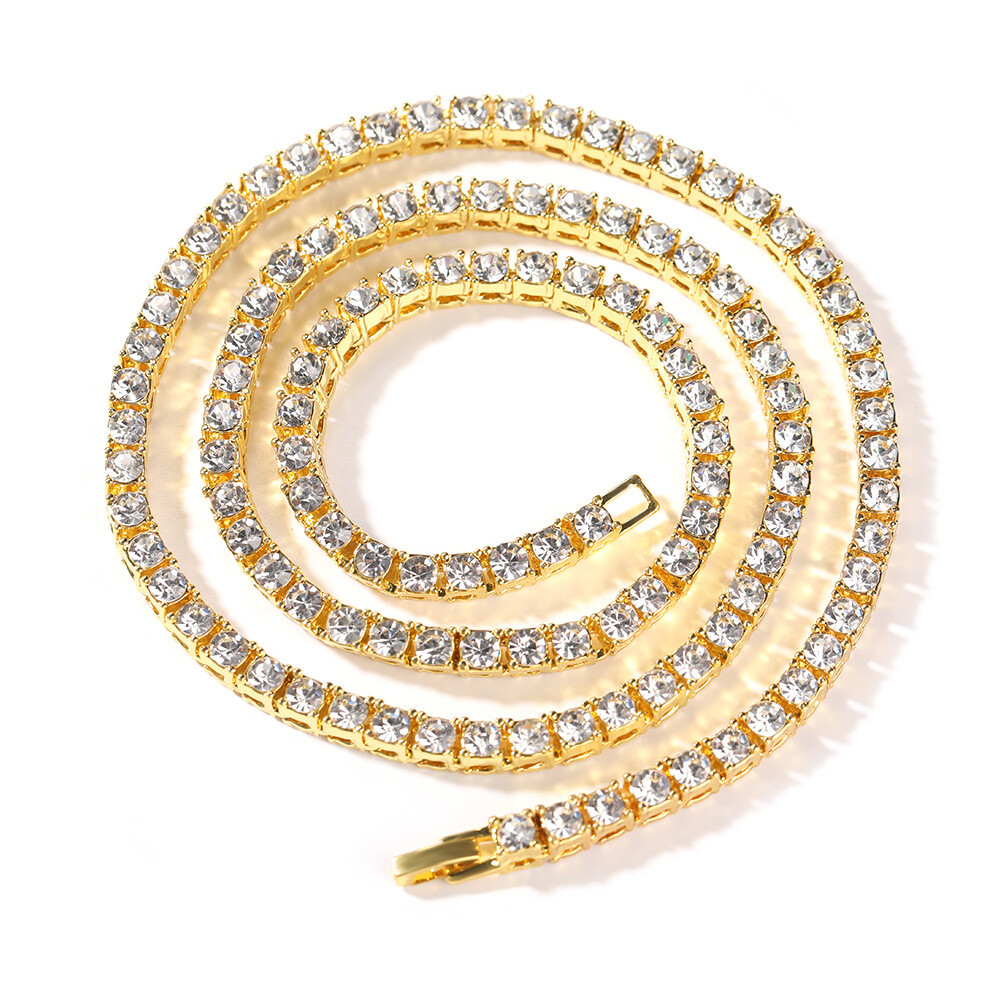 16″-24″ Mens Full Zircon TopBling Tennis Chain Gold Necklaces Hip Hop Jewelry