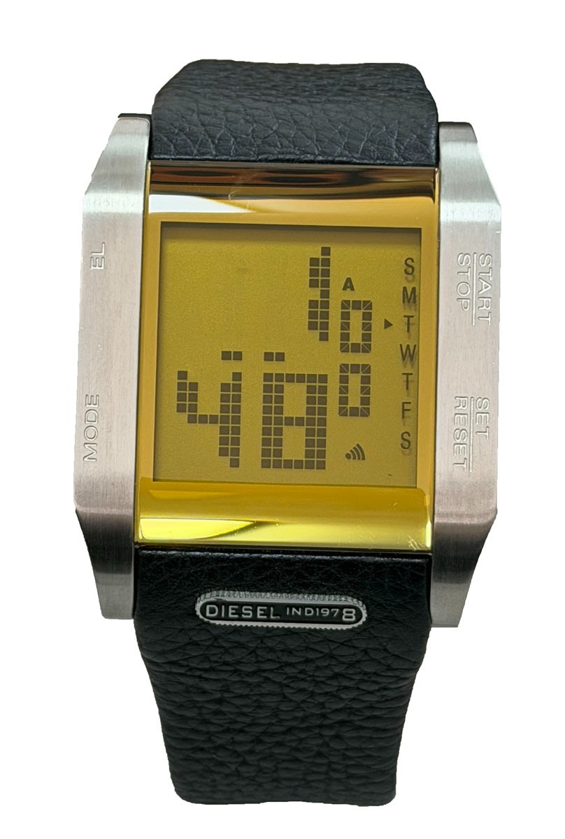 Diesel DZ7077 Digital Men’s Black Leather Band & Case Mineral Glass Quartz Watch