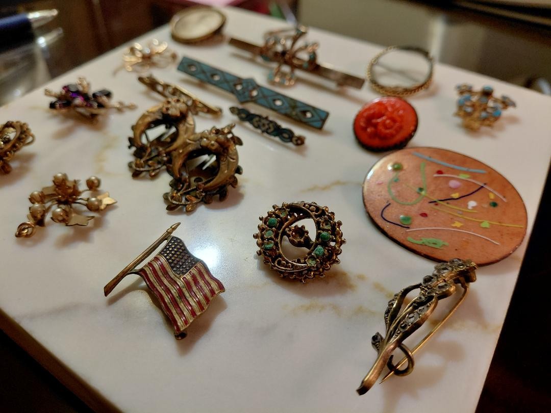Antique Victorian Jewelry Lot Gold Filled, Mourning Brooches.