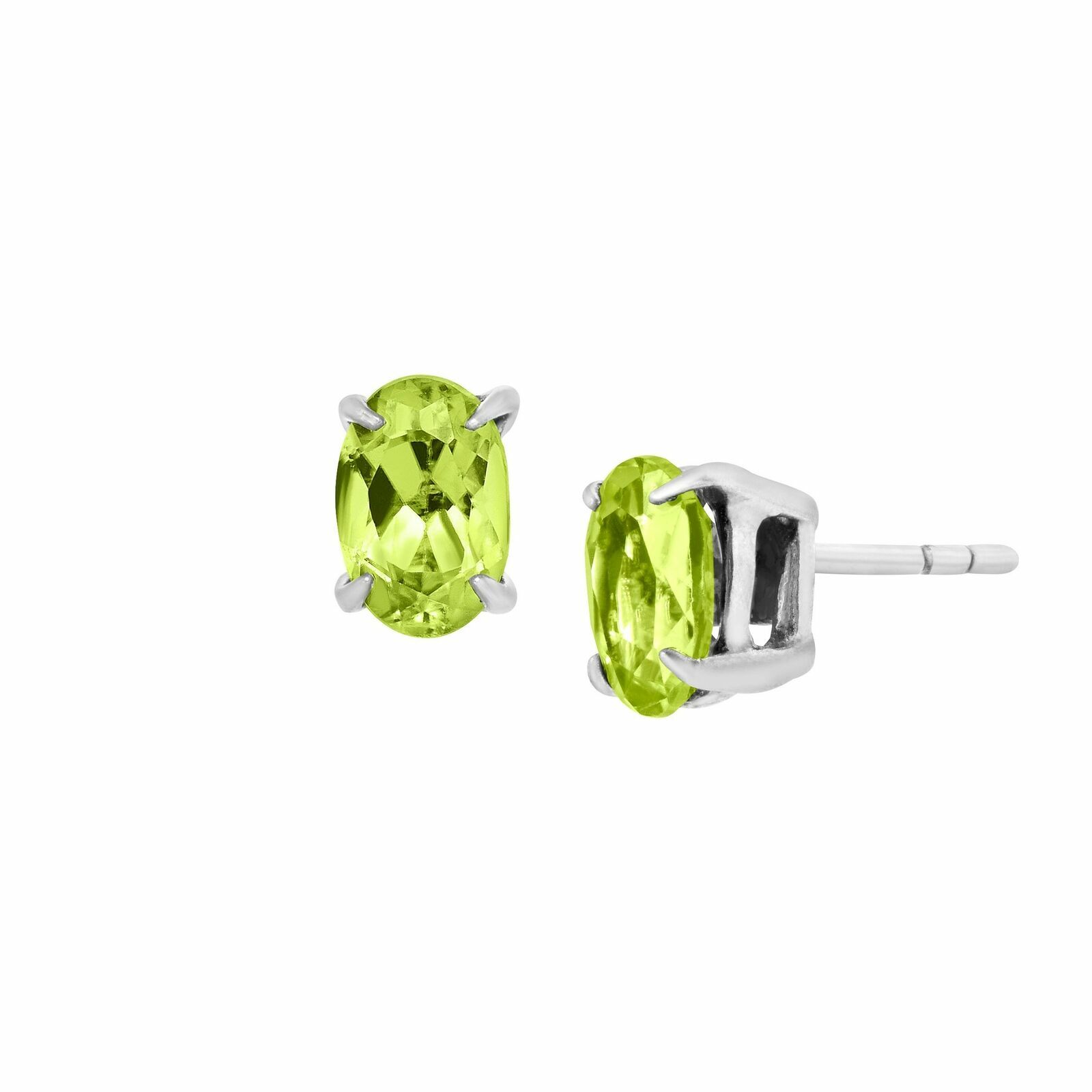 Women’s 925 Sterling Silver 4 Ct Peridot 6mm Oval Stud Earrings