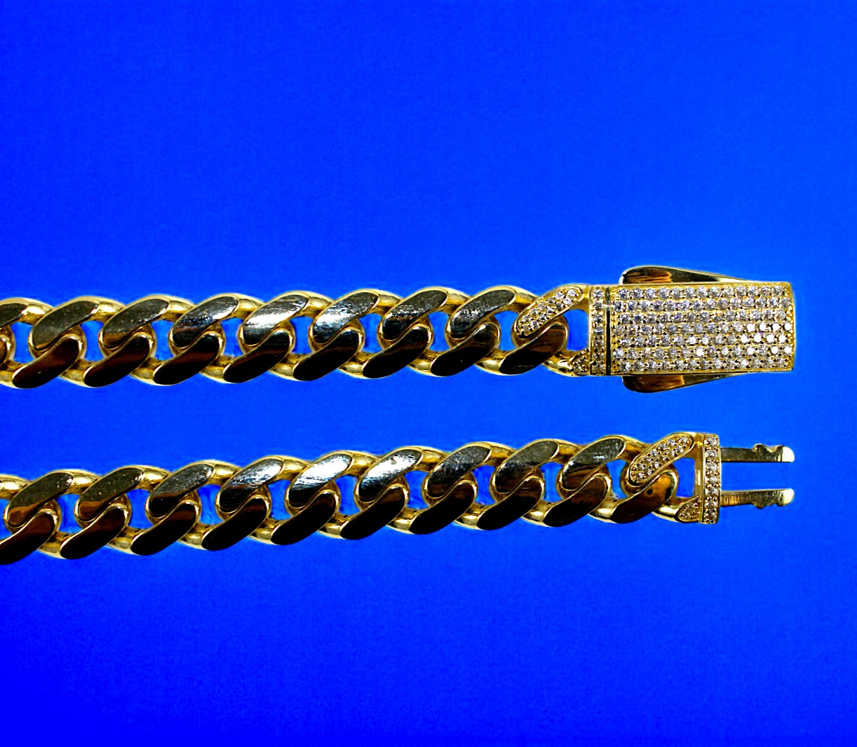 14K Yellow Gold Monaco Miami Cuban Link Chain Bracelet CZ Pave 6mm-13mm 16″-30″