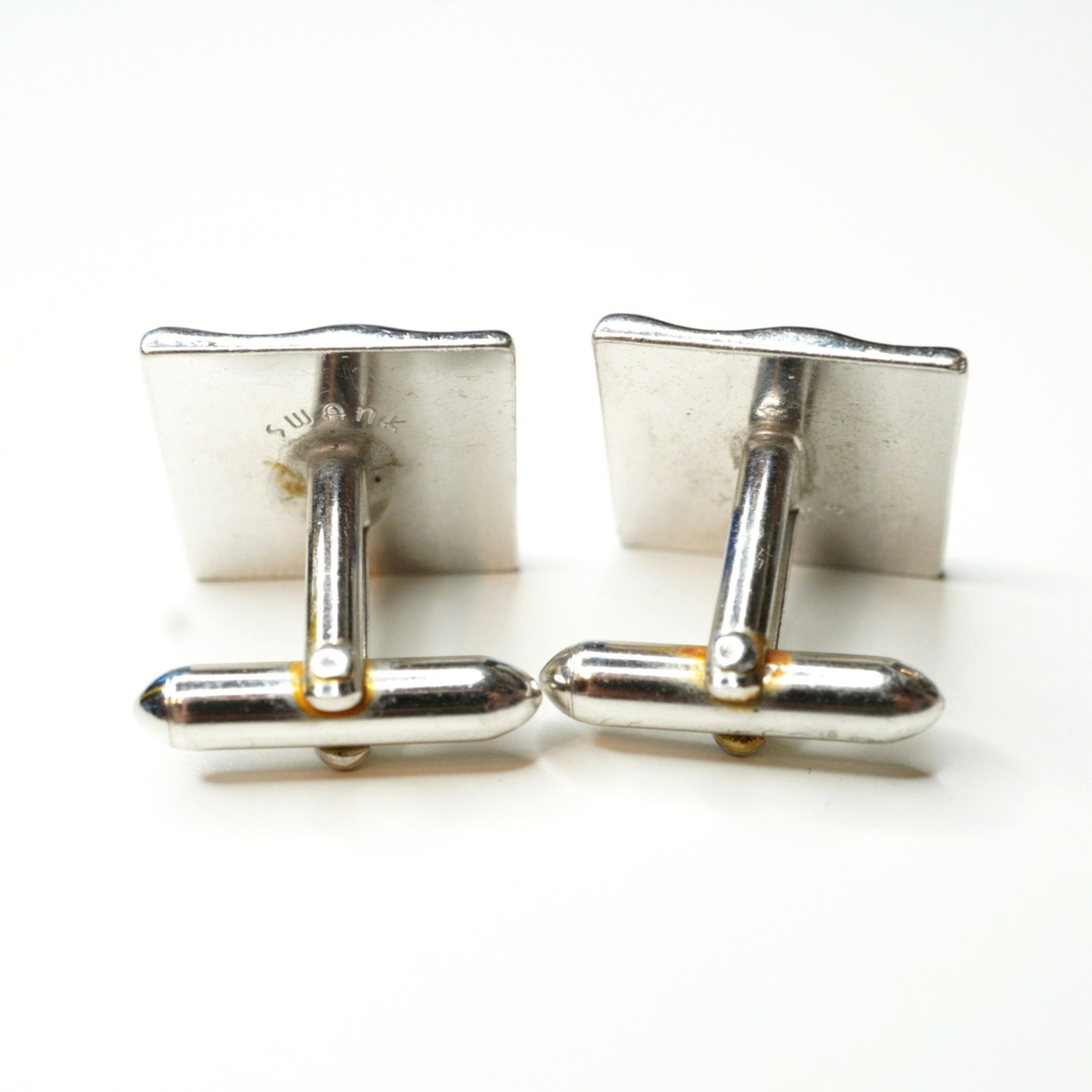 Swank Silver Tone Square Cufflinks Textured Diagonal Stripes Mid Century Modern