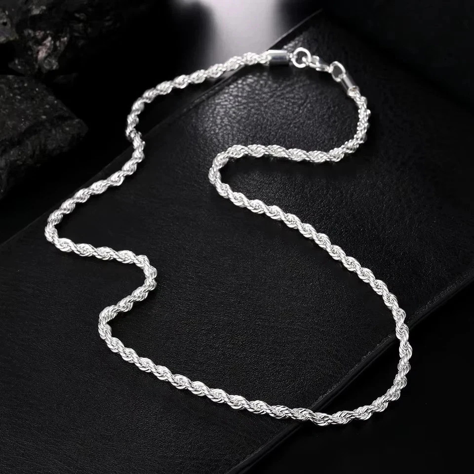 Silver palted Italian Rope Chain Men’s Necklace 4mm – NEW