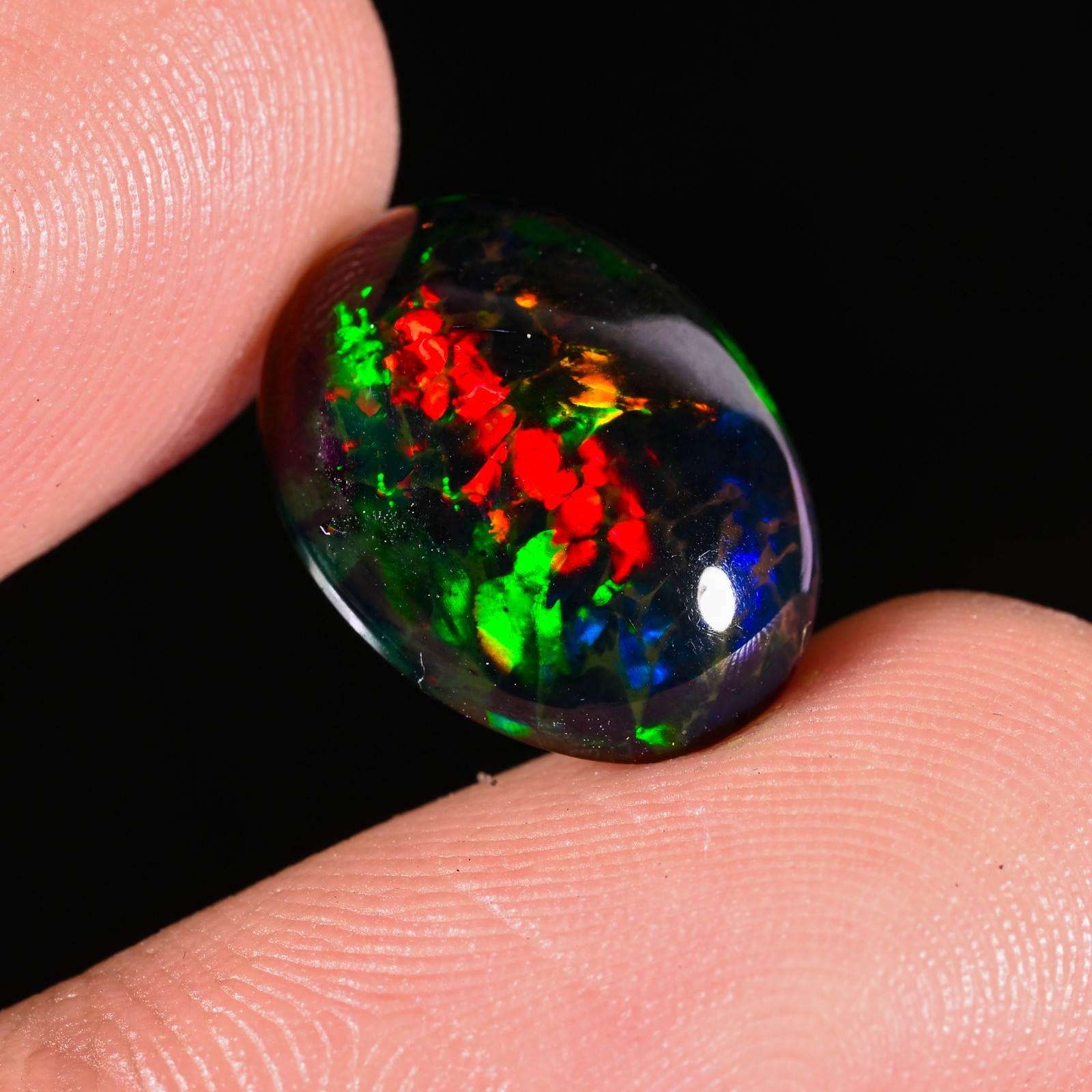 4.25 Ct Natural Ethiopian Multi Fire Black Opal Cabs Loose Gemstone 15x11x5 MM