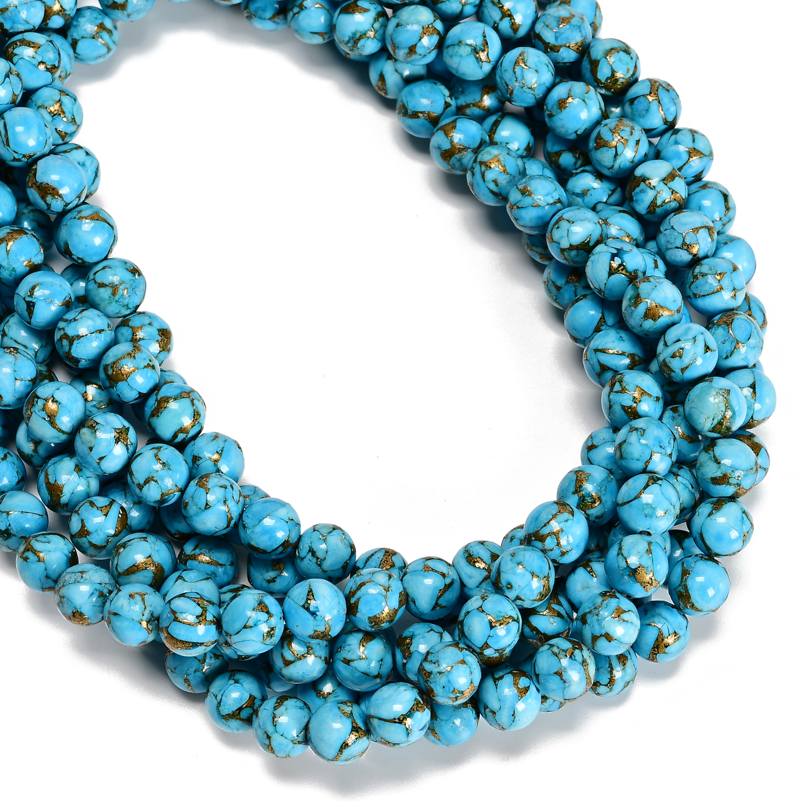 Natural Mohave Copper Blue Turquoise Smooth Round Beads 6mm 8mm 10mm 15.5” Strd