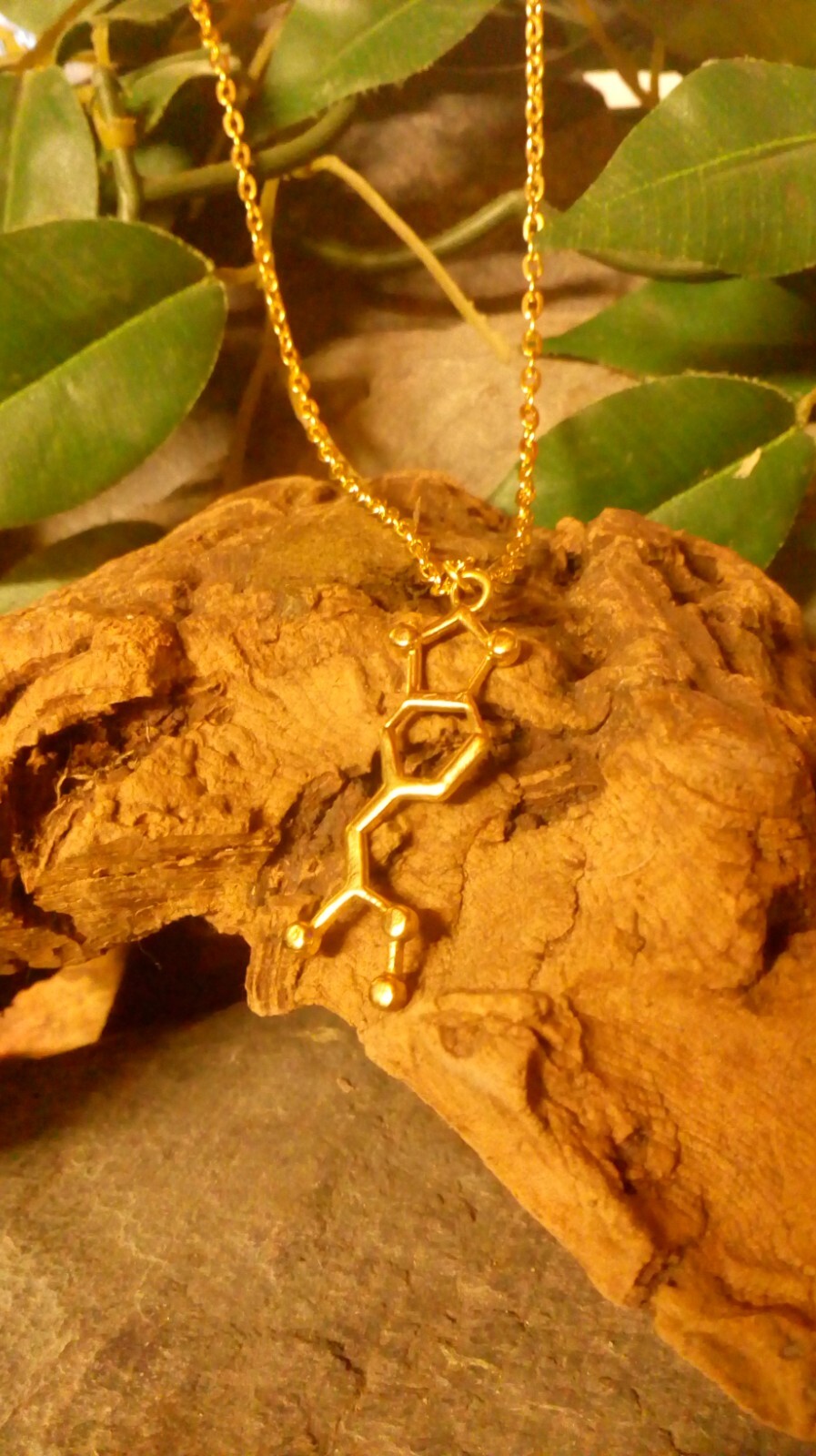 DOPAMINE SEROTONIN Molecule DNA genetic structure pendant necklace BRASS India