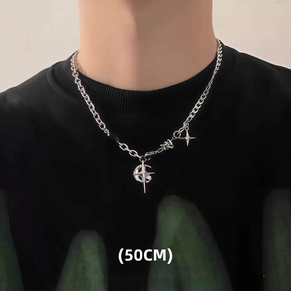 Hip Hop Star Moon Pendant Necklace For Man Woman Titanium Steel Non-Fading Clavi