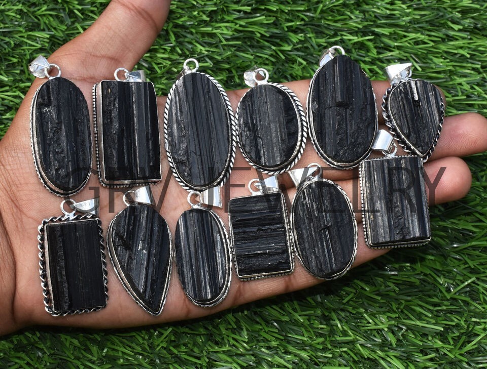 1-500 Pcs Black Tourmaline Pendant Wholesale Lot Bulk: Silver Plated WH-16