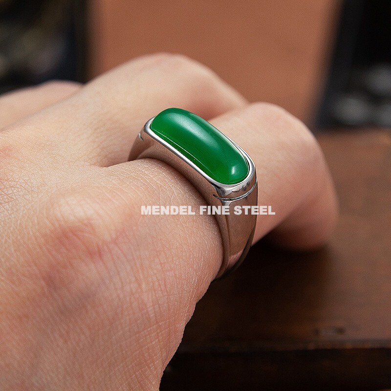MENDEL Mens Green Jadeite Jade Stone Band Ring For Men Women Size 6 7 9 10 11-15