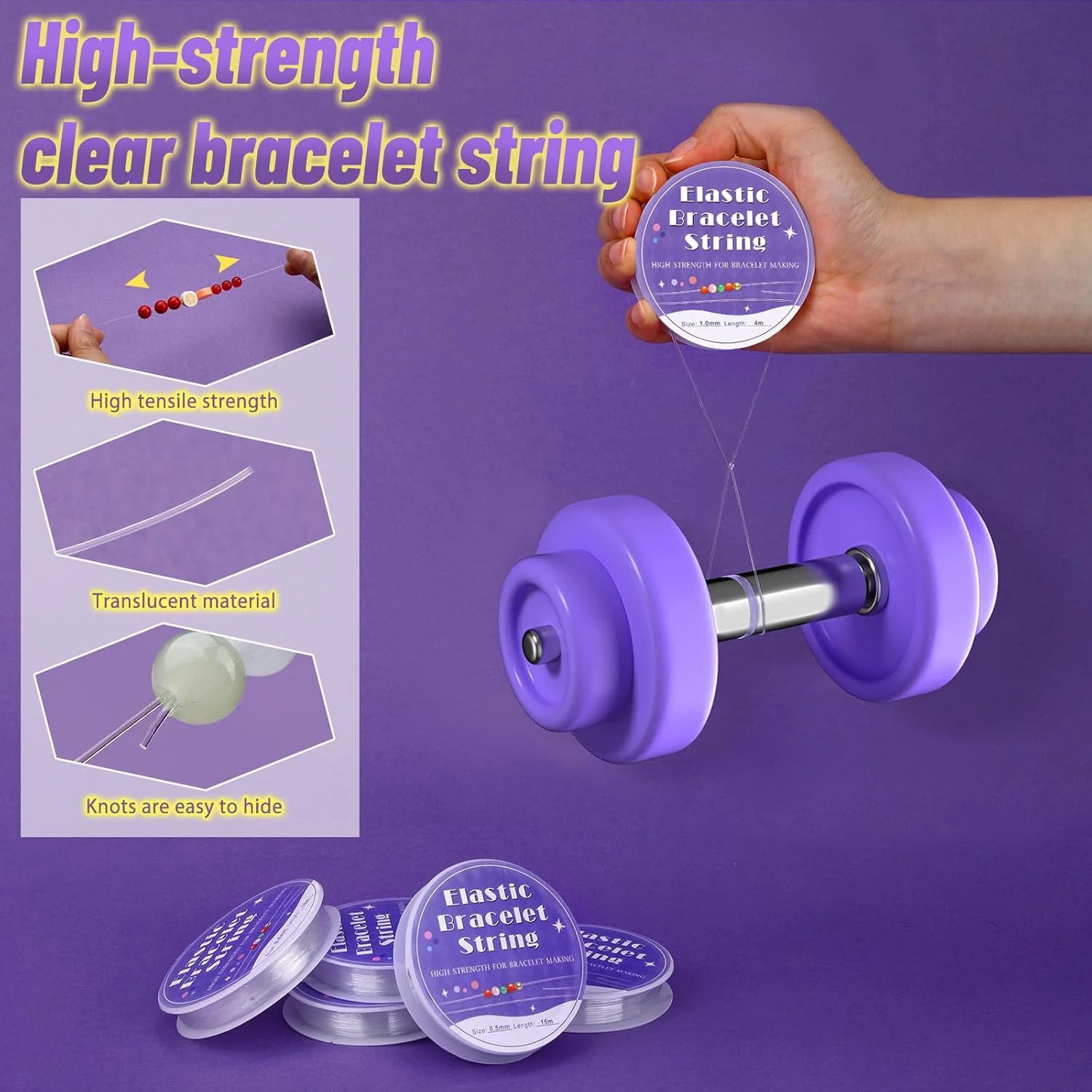 6 Rolls Bracelet String for Bracelet Making,0.4mm,0.5mm,0.6mm, 0.7mm, 0.8mm,1mm