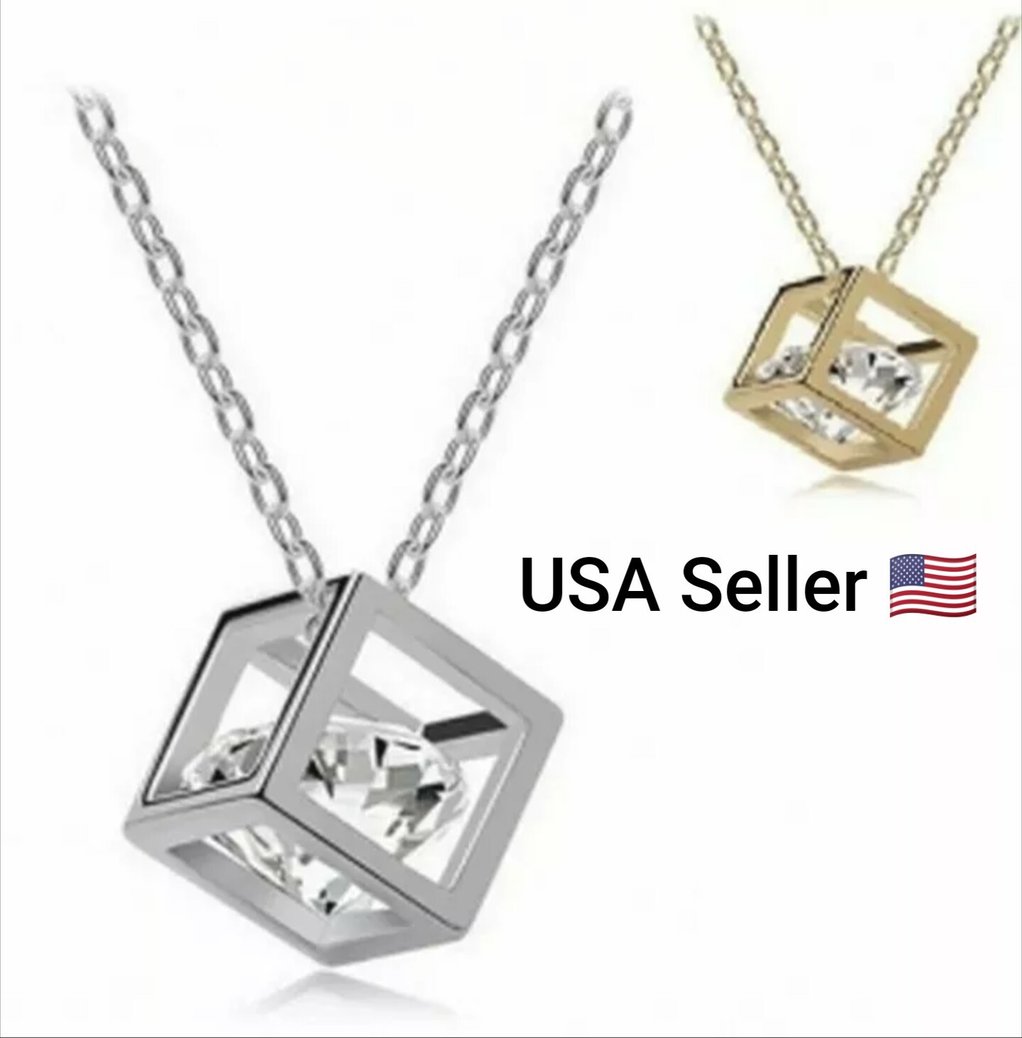 New Fashionable Love Cube Three-dimensional Necklace Shiny Charm Rhinestones