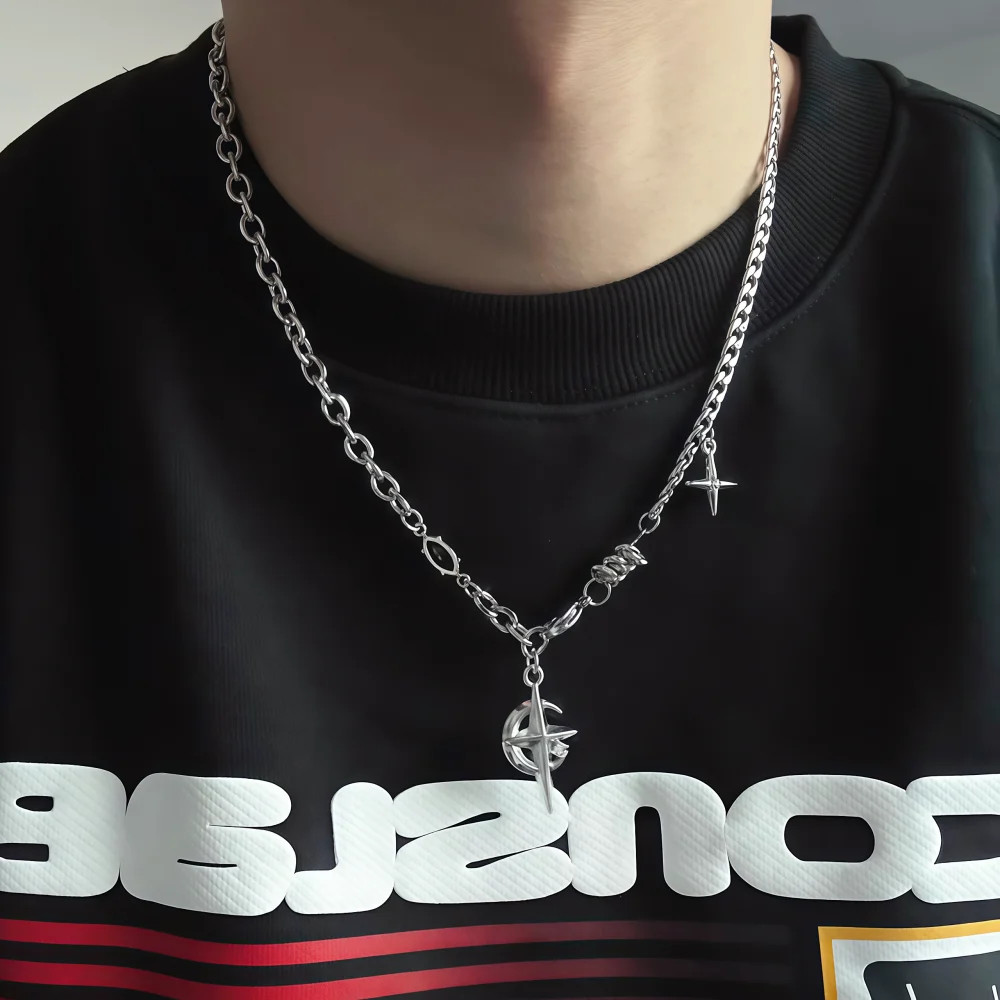 Hip Hop Star Moon Pendant Necklace For Man Woman Titanium Steel Non-Fading Clavi