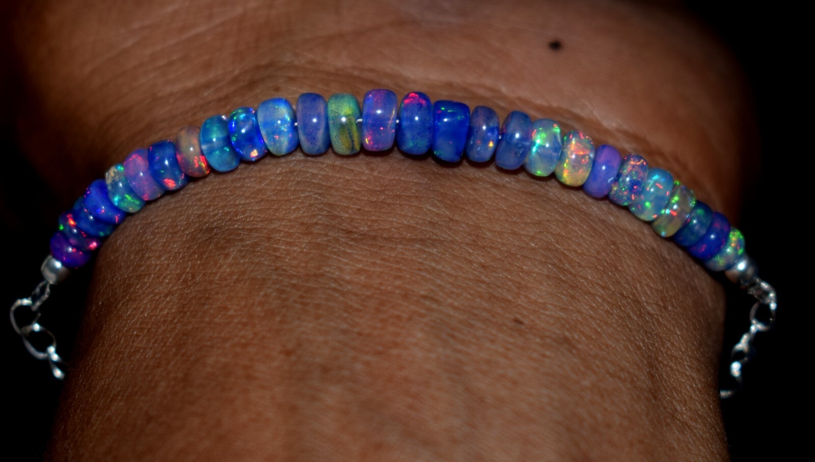 Solid 925 Sterling Silver Natural Ethiopian Opal Gemstone Beads 7″Bracelet F1922
