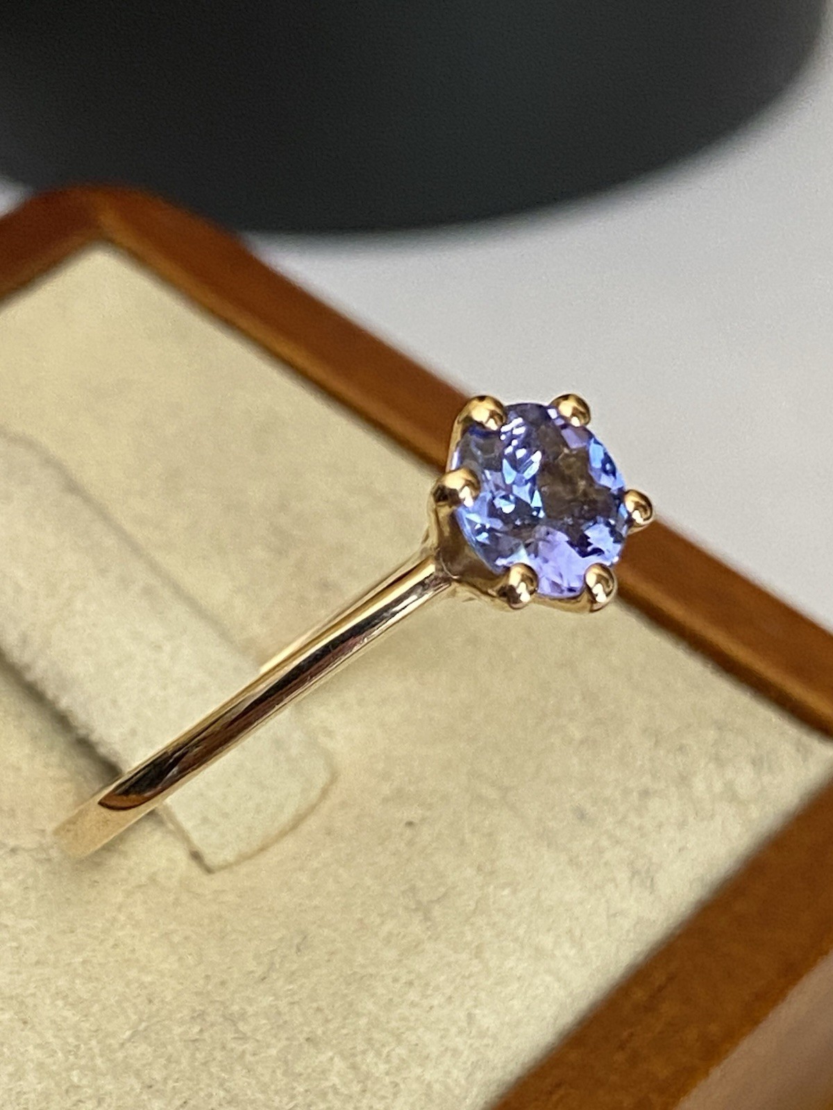 Hallmarked 9 Carat Yellow Gold Tanzanite Solitaire Ring Size S