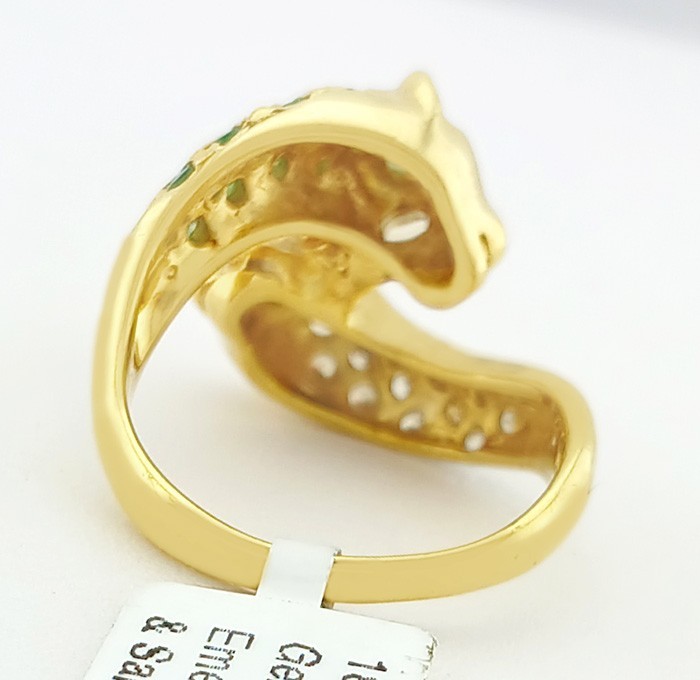 GENUINE 1.12 Cts EMERALDS & WHITE SAPPHIRE PANTER RING 18k GOLD – MADE IN USA