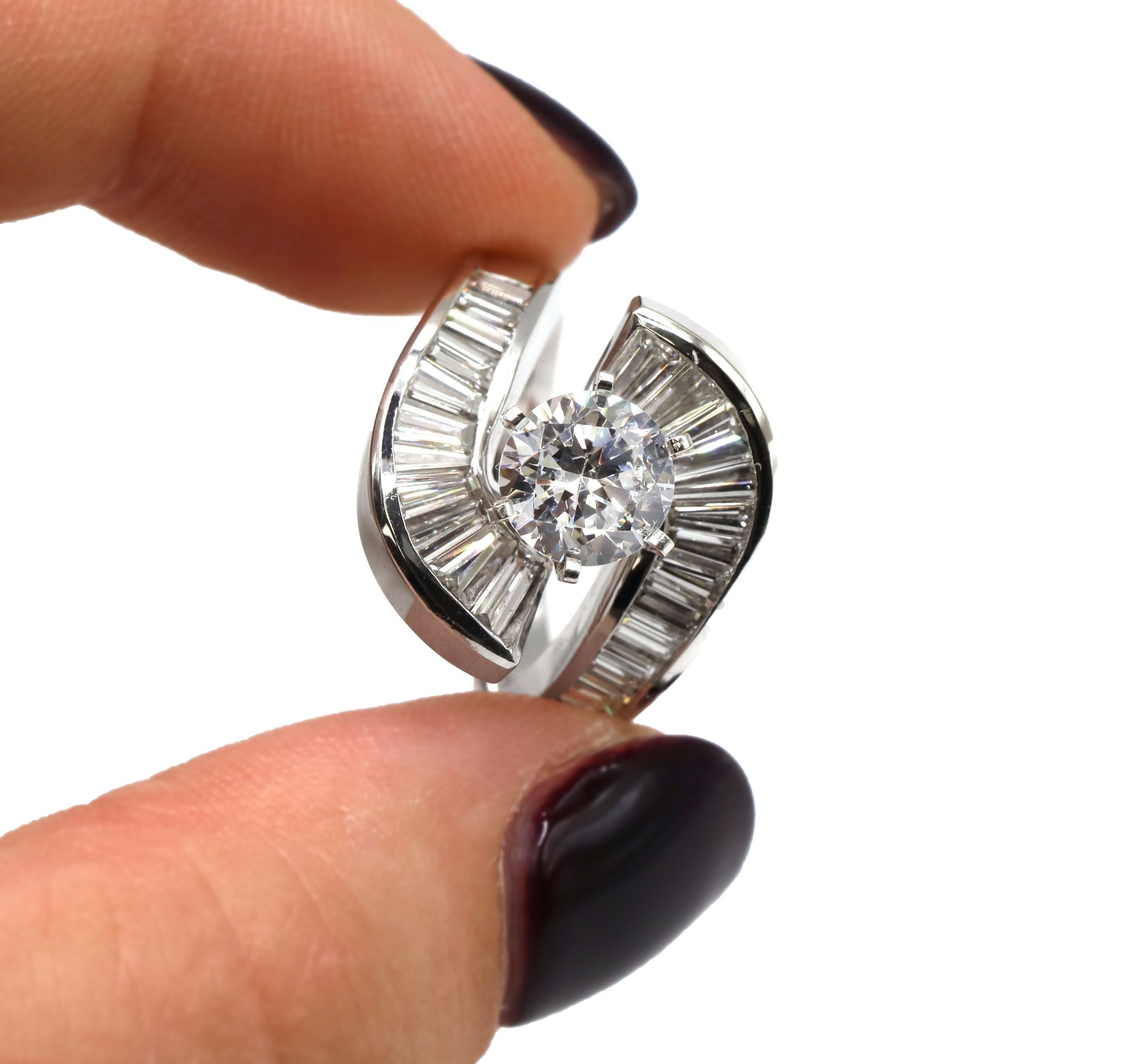 1.75CT Natural Diamond Ballerina Tapered Baguette Engagement Ring Mounting W/ CZ
