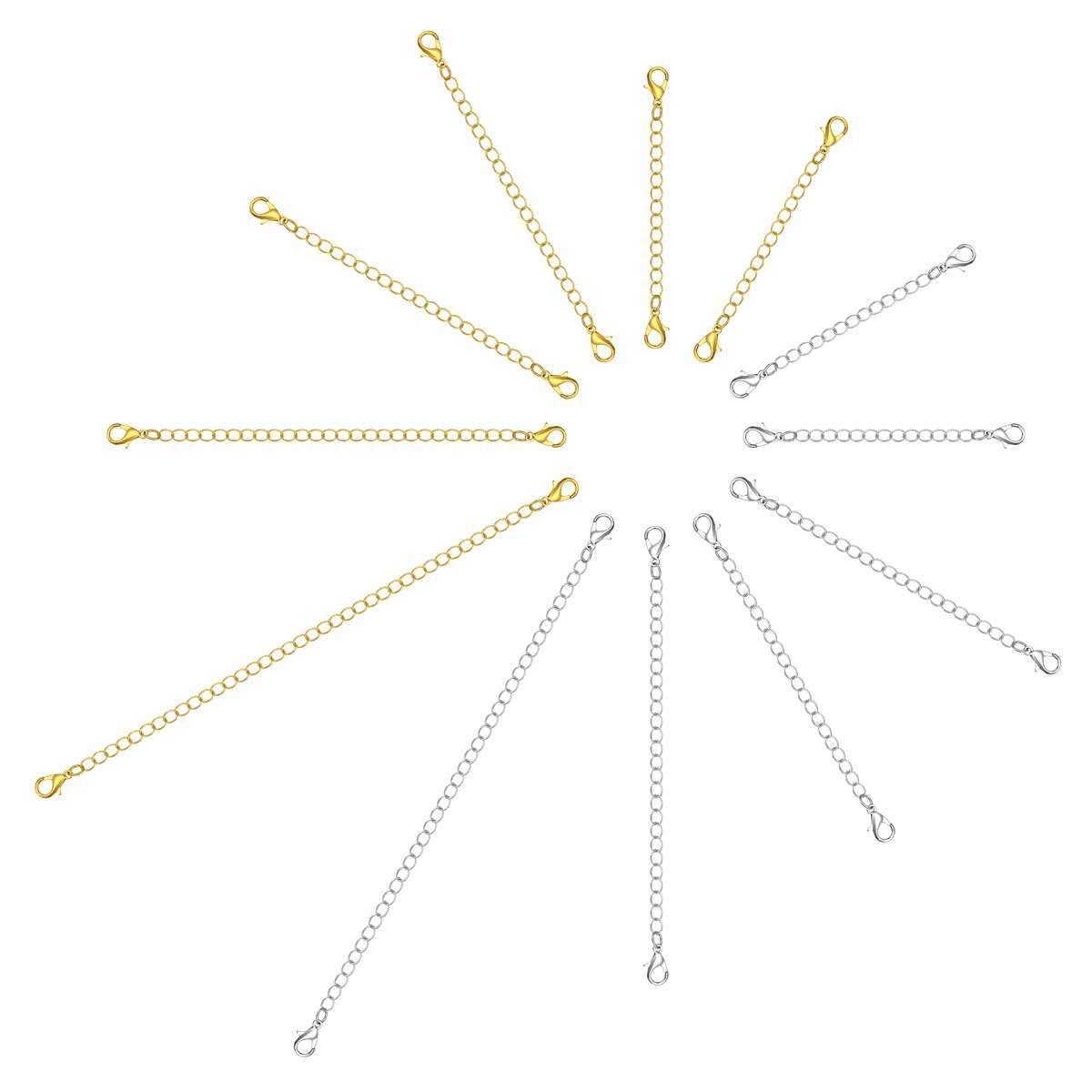 12 Pcs Extender Safety Chain Extender Necklace Bracelet Lobster Lock 2″ 3″ 4″ 6″