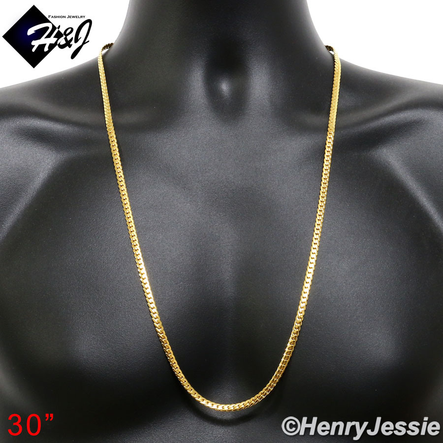 18-40″MEN Stainless Steel 3/4/5/6/8mm Gold Plated Miami Cuban Chain Necklace*155