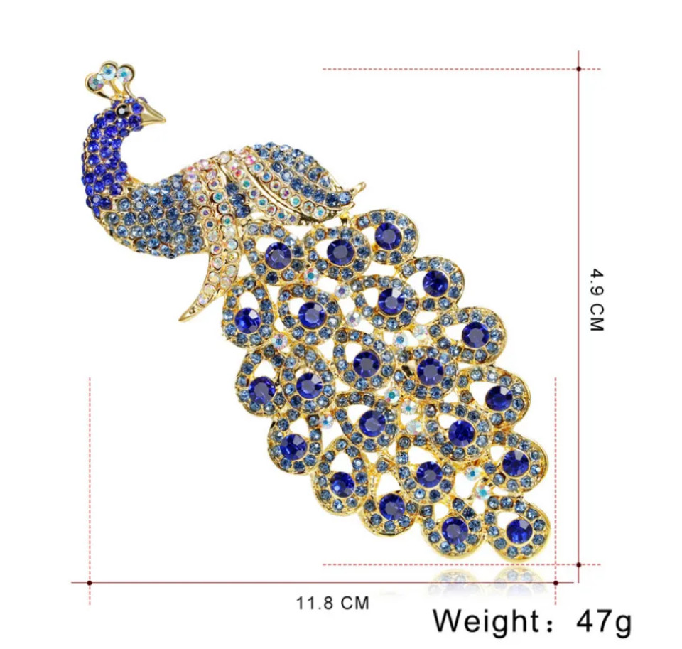 Elegant Blue Peacock Brooch Pin Crystal Rhinestone Bird Jewelry Gift Women New