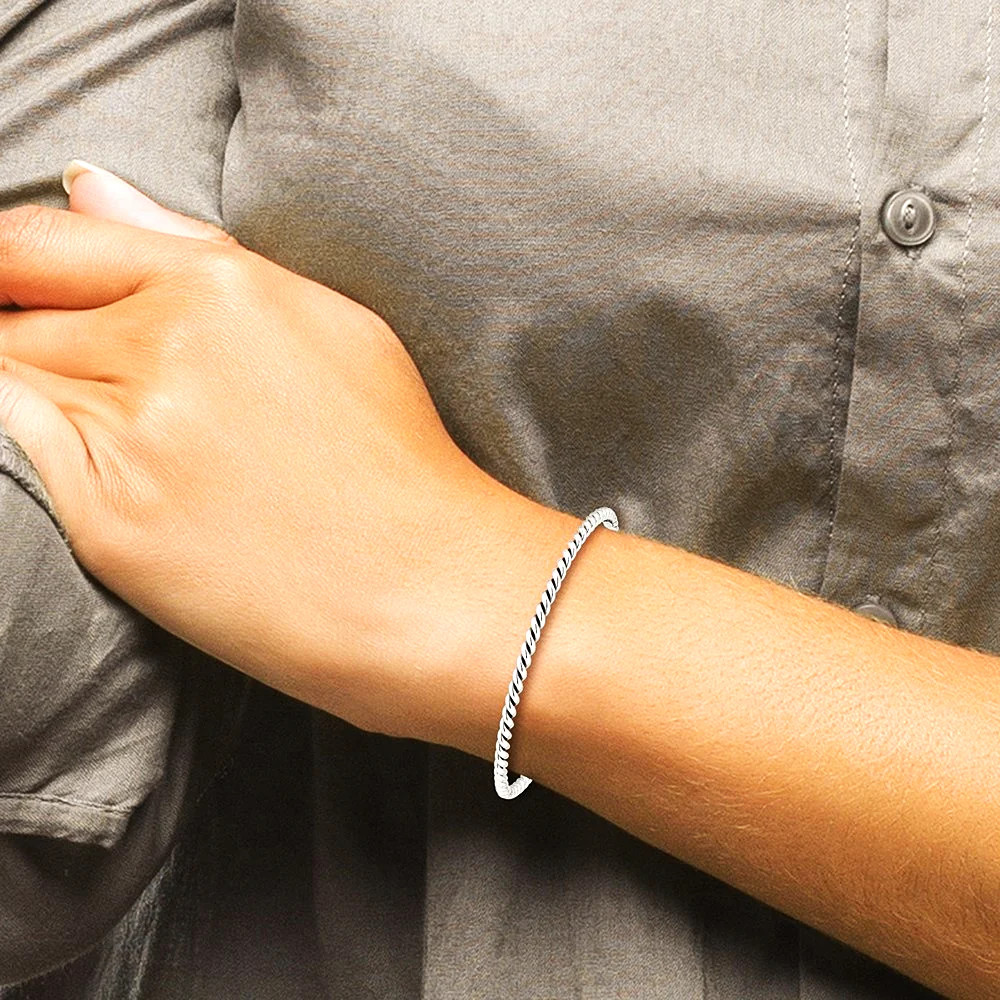 Sterling Silver Antiqued 3mm Twisted Slip-On Bangle