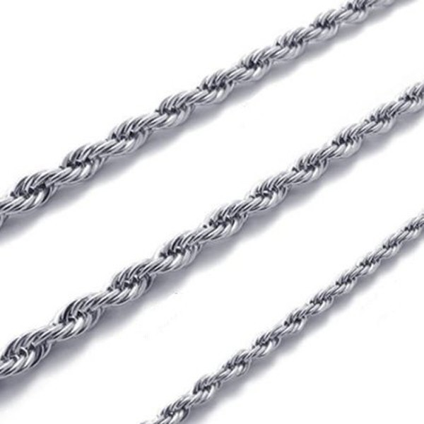 2.4mm – 6mm 16″-40″ Silver Stainless Steel Rope Necklace Chain HN1 USA Seller