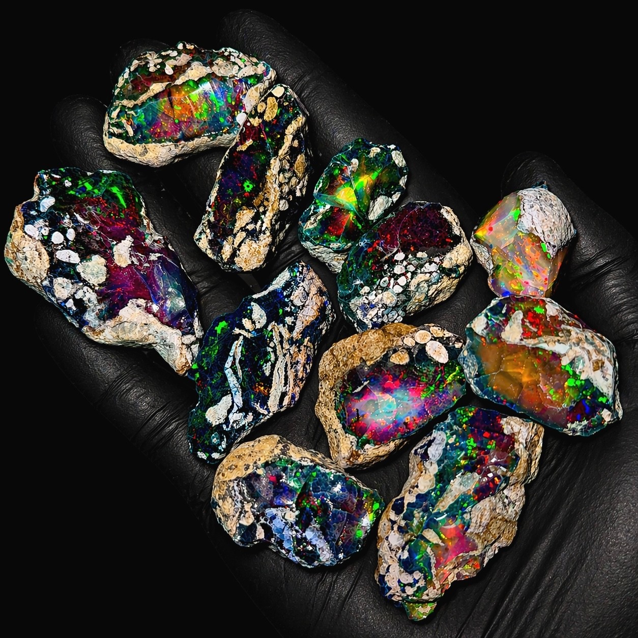 10 PCS Black Opal Rough Natural Ethiopian Raw multifire dry Opals Cutting Grade