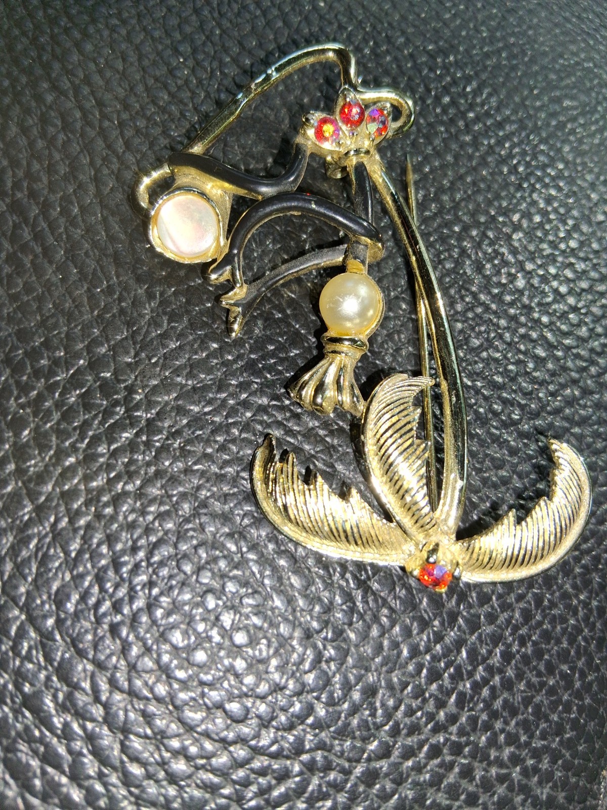 Vintage 1940s Coro Island Native Drummer Palm Tree Brooch Pin Retro Enamel Faux