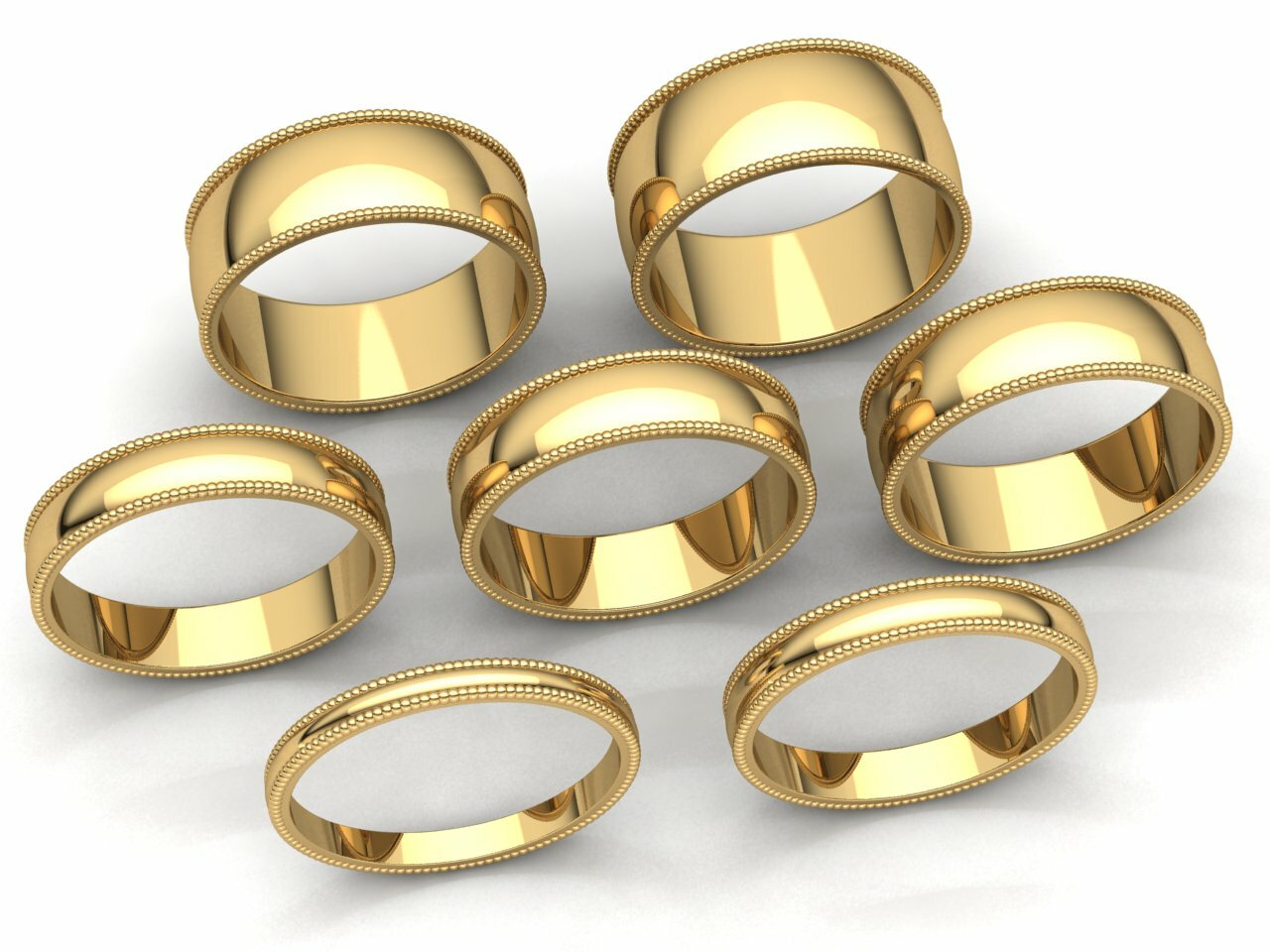 Domed Milgrain Band Ring Mens Womens 2mm 3mm 4mm 5mm 6mm 7mm 8mm Solid 18k Gold