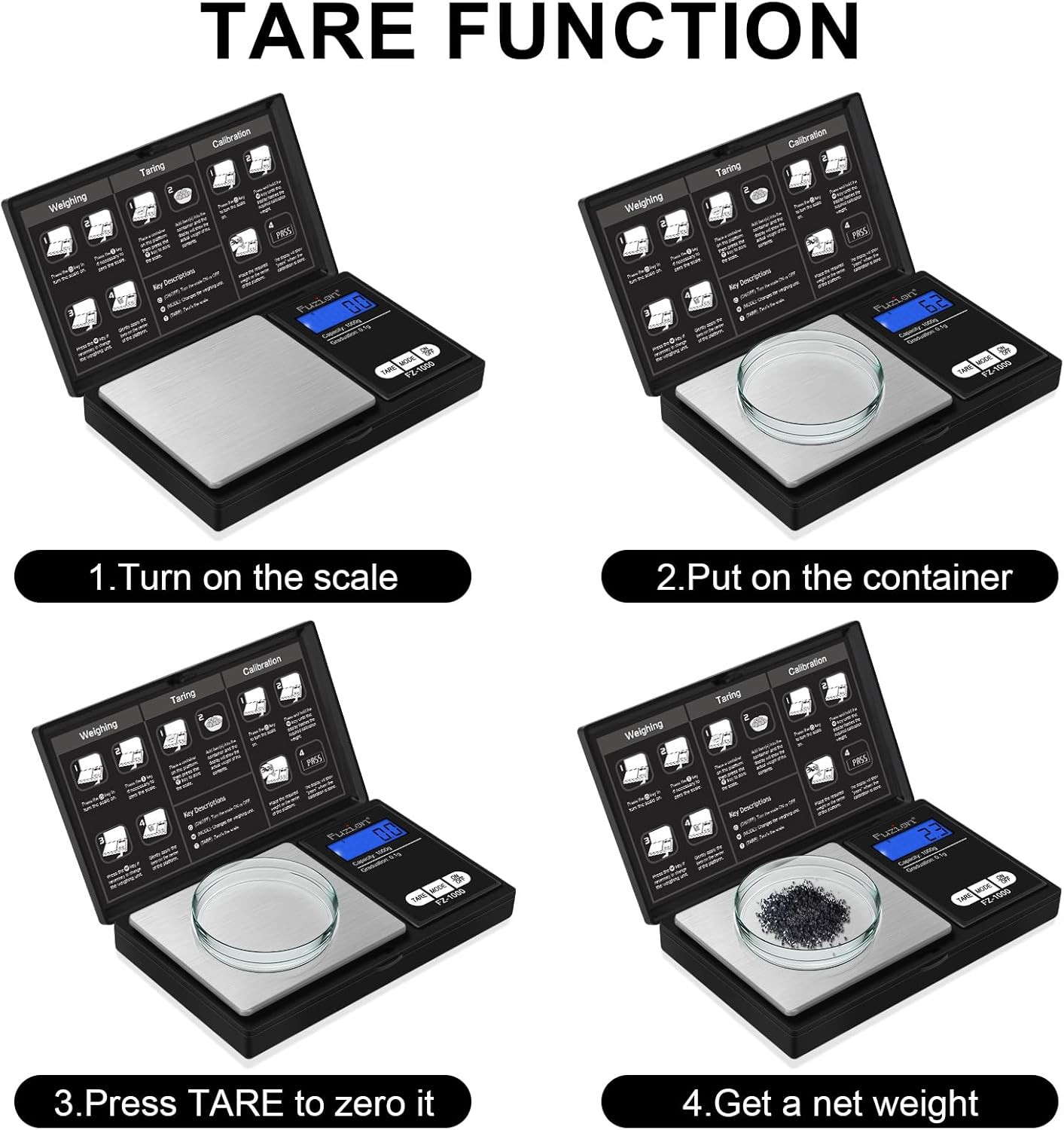 Fuzion Digital Pocket Gram Scale 1000G/0.1G, Small Digital Scales Grams Ounces G
