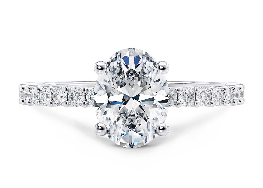 Lab Grown 8×10 mm Oval Diamond Solitaire Pavé Band Engagement Sterling Silver