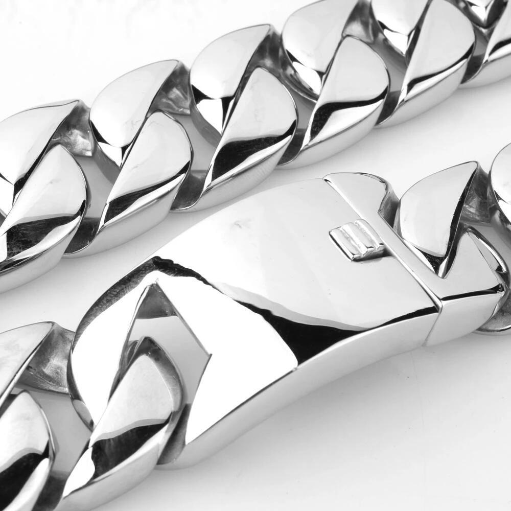 24mm/32mm Heavy Men’s Gold Tone Stainless Steel Curb Cuban Link Chain Necklace