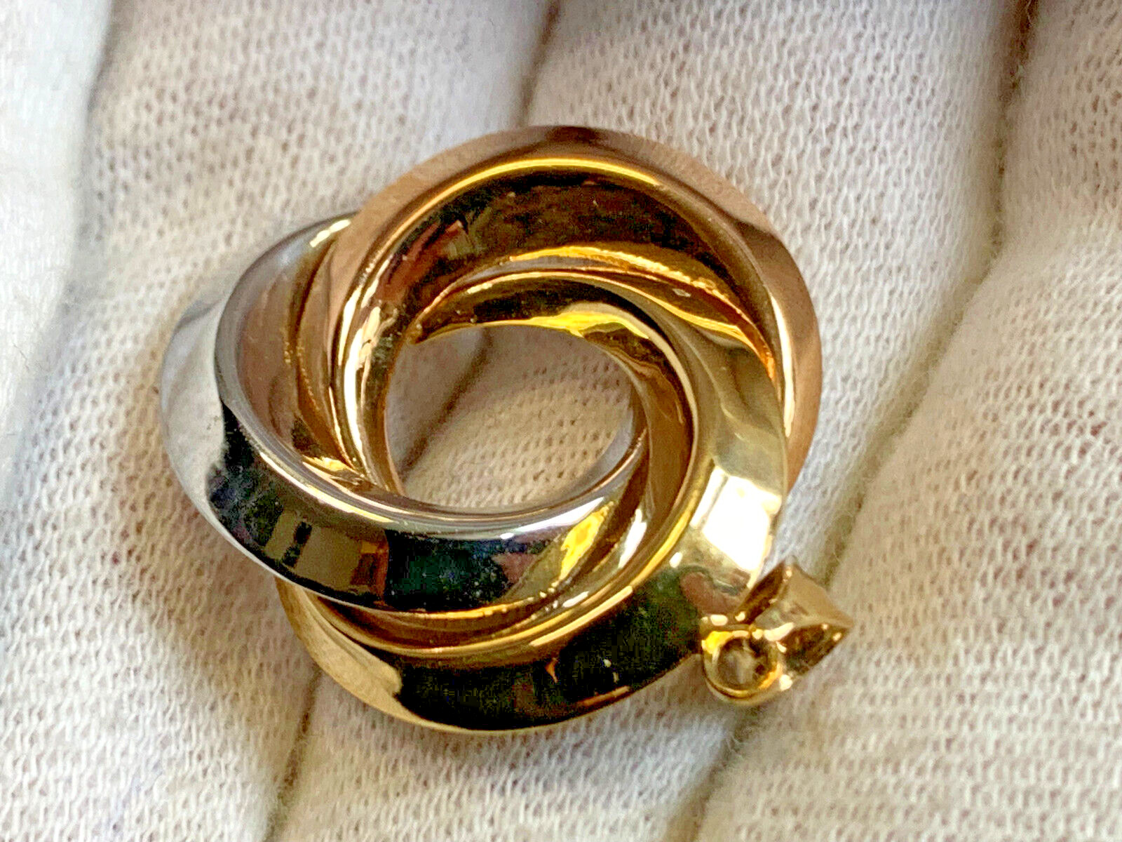 14K Tri-Color Gold Swirl Pendant 2.34g Fine Jewelry Yellow Rose & White Gold