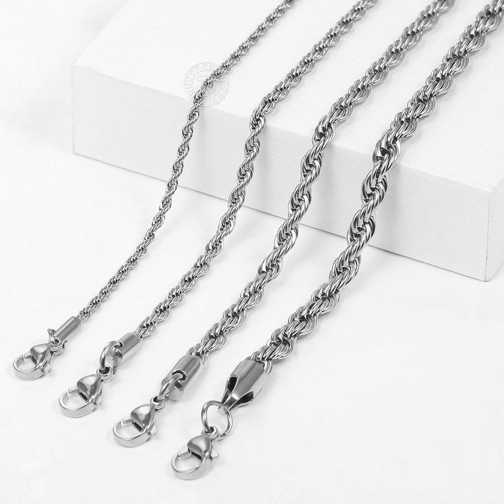 2/3/4/5mm 7inch+2inch extender Rope Chain Bracelet Mens Womens Stainless Steel