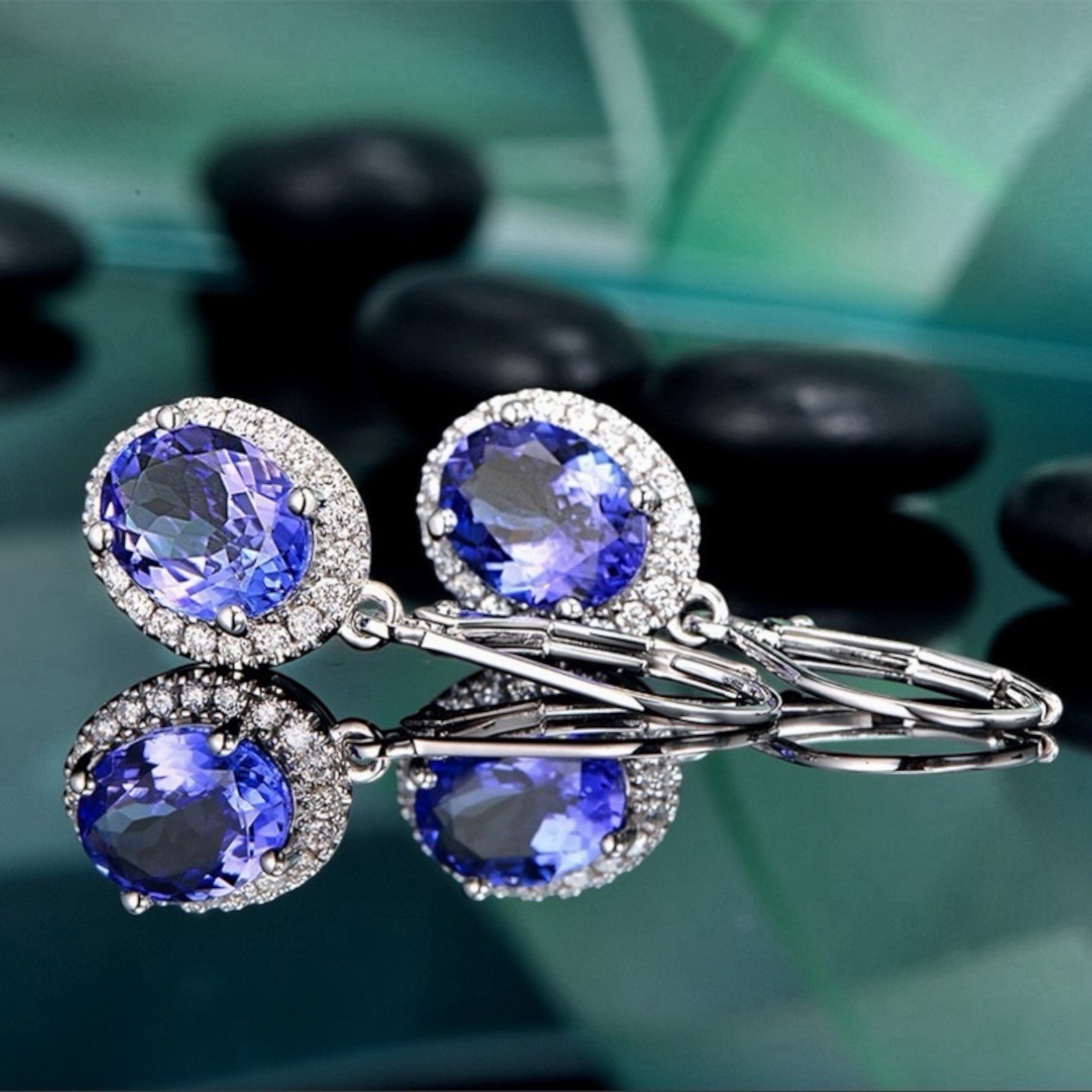 Fashion Silver Plated Drop Earrings Women Blue Sapphire jewelry Set A72