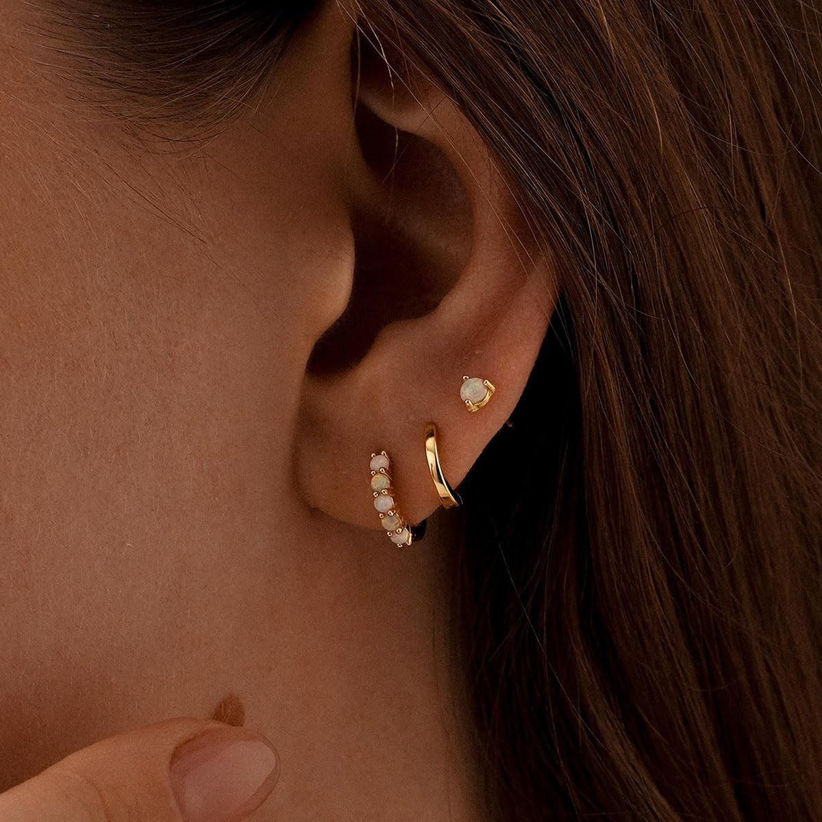 Opal Gold Earrings Set for Women Trendy Stud Earring Opal Huggie Earrings Stacks