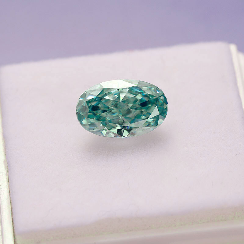 GRA Certified Aqua Blue Color Loose Moissanite Crushed Ice Cut Oval Shape VVS1