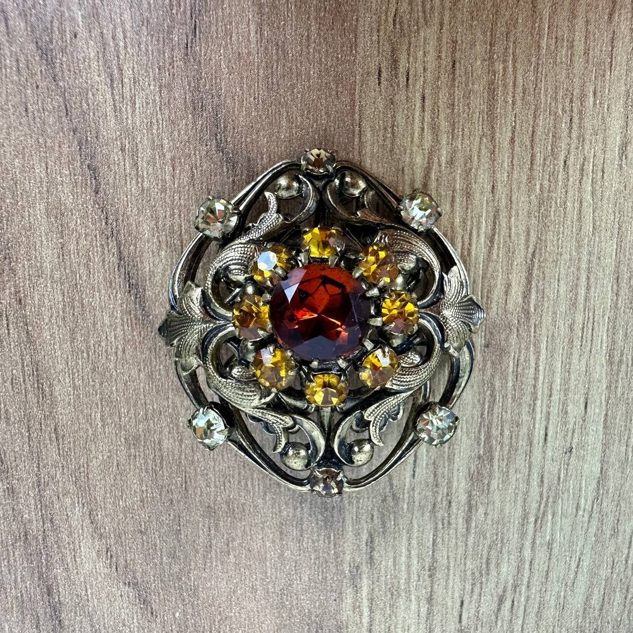 Vintage brooch – USSR jewelry – soviet orange stone – Czech Republic