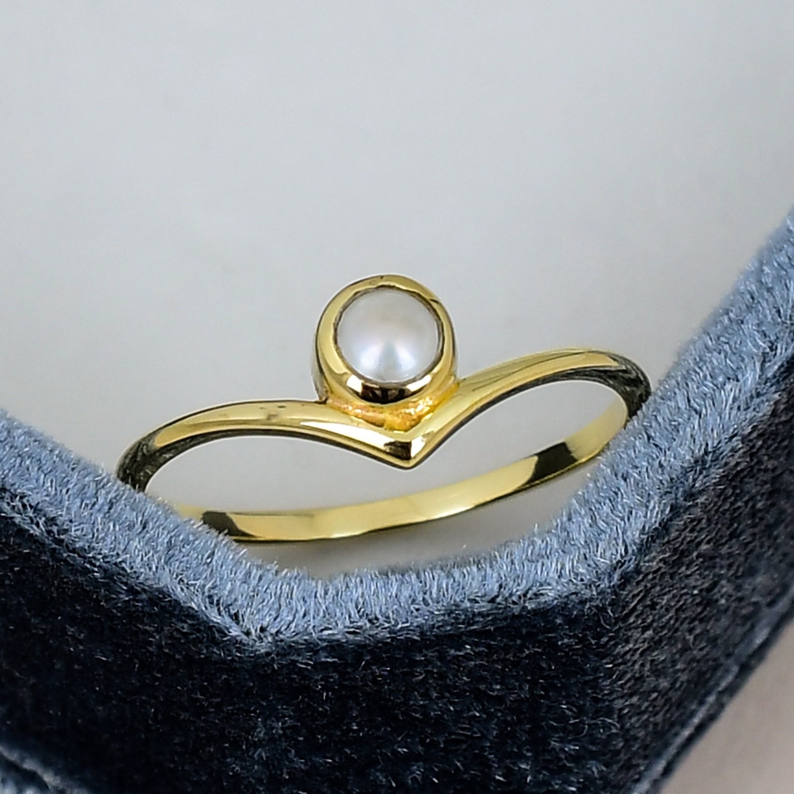 Pearl Ring 18K Gold Plated Round 4mm June Birthstone Minimalist Bezel Ring