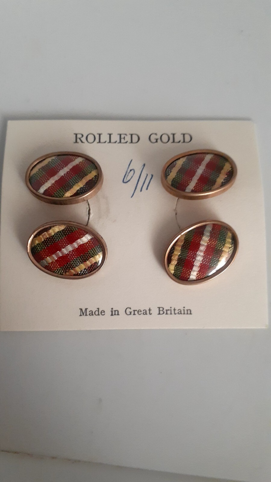 Rolled Gold Plaid Cufflinks Made in Great Britain