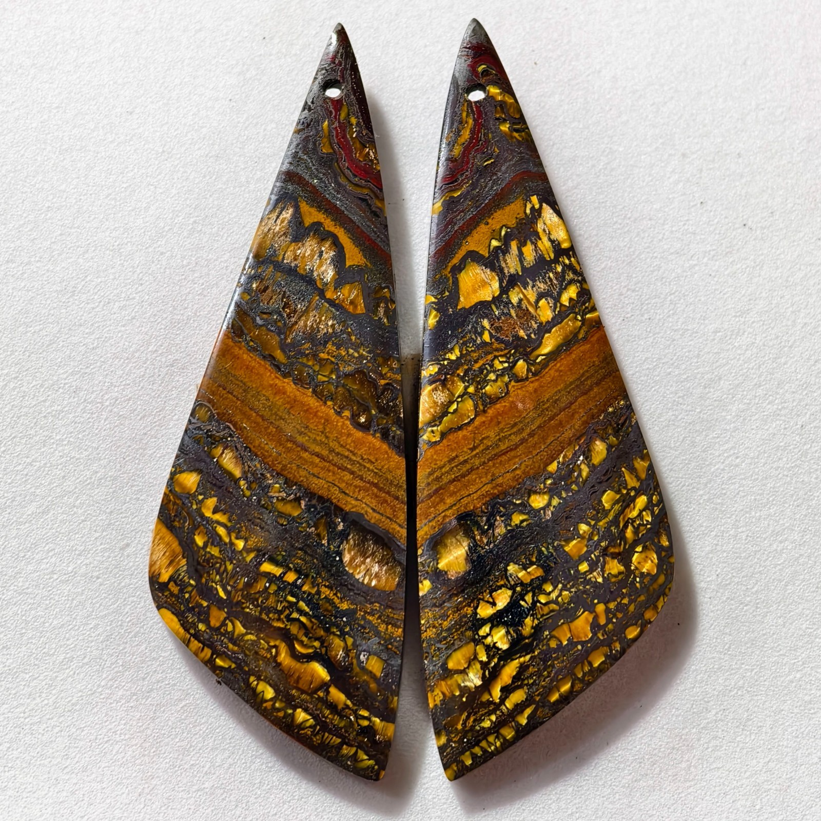83 Cts Natural Iron Tiger Eye Drilled Pair Cabochon Gemstone 55 X 18 MM