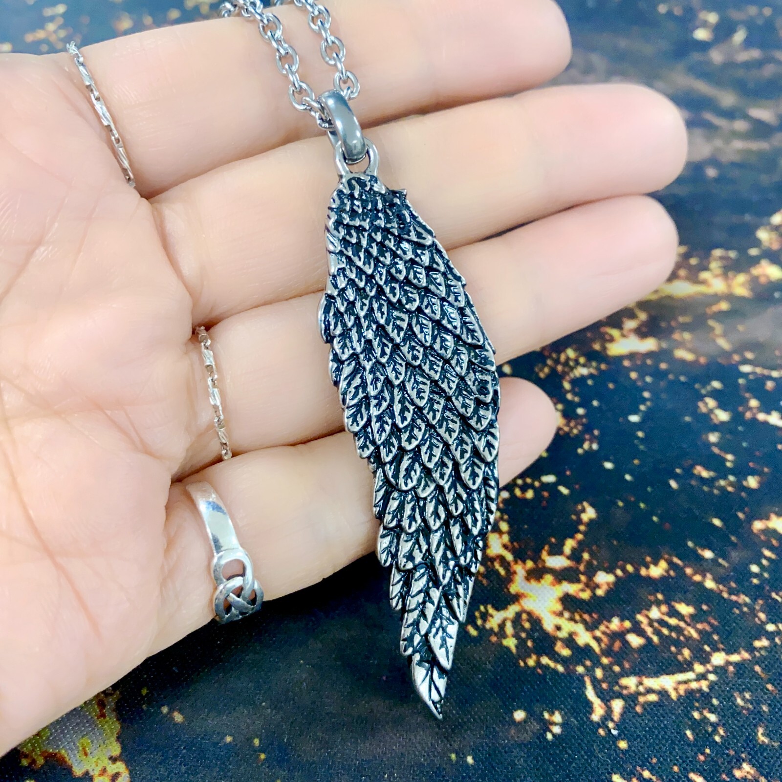 single angel wing necklace lucky angel wing gothic stainless steel pendant