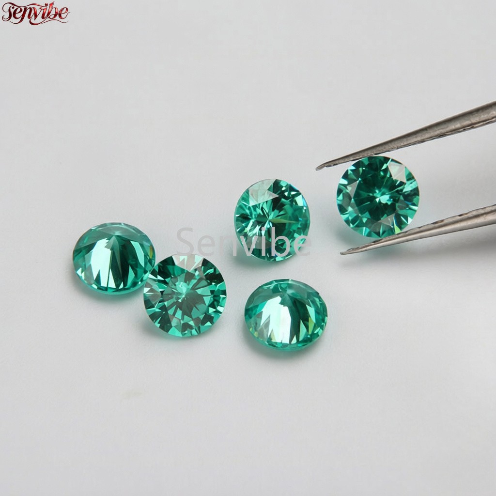 VVS Blue Green Round Cut Synthetic Zircon 5A Loose CZ Accent Gemstone Jewelry