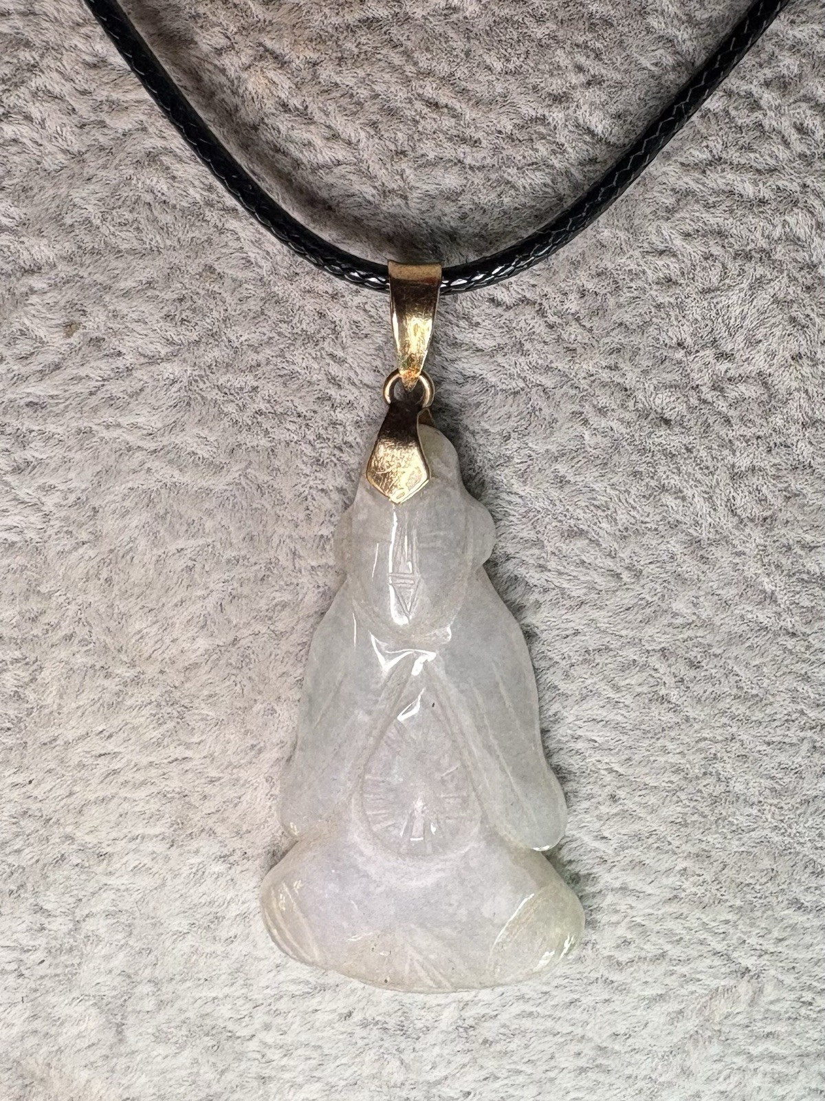 14k Yellow Gold Jade Buddha Wise Symbol Pendant 585 Black Cord Included 6.80G