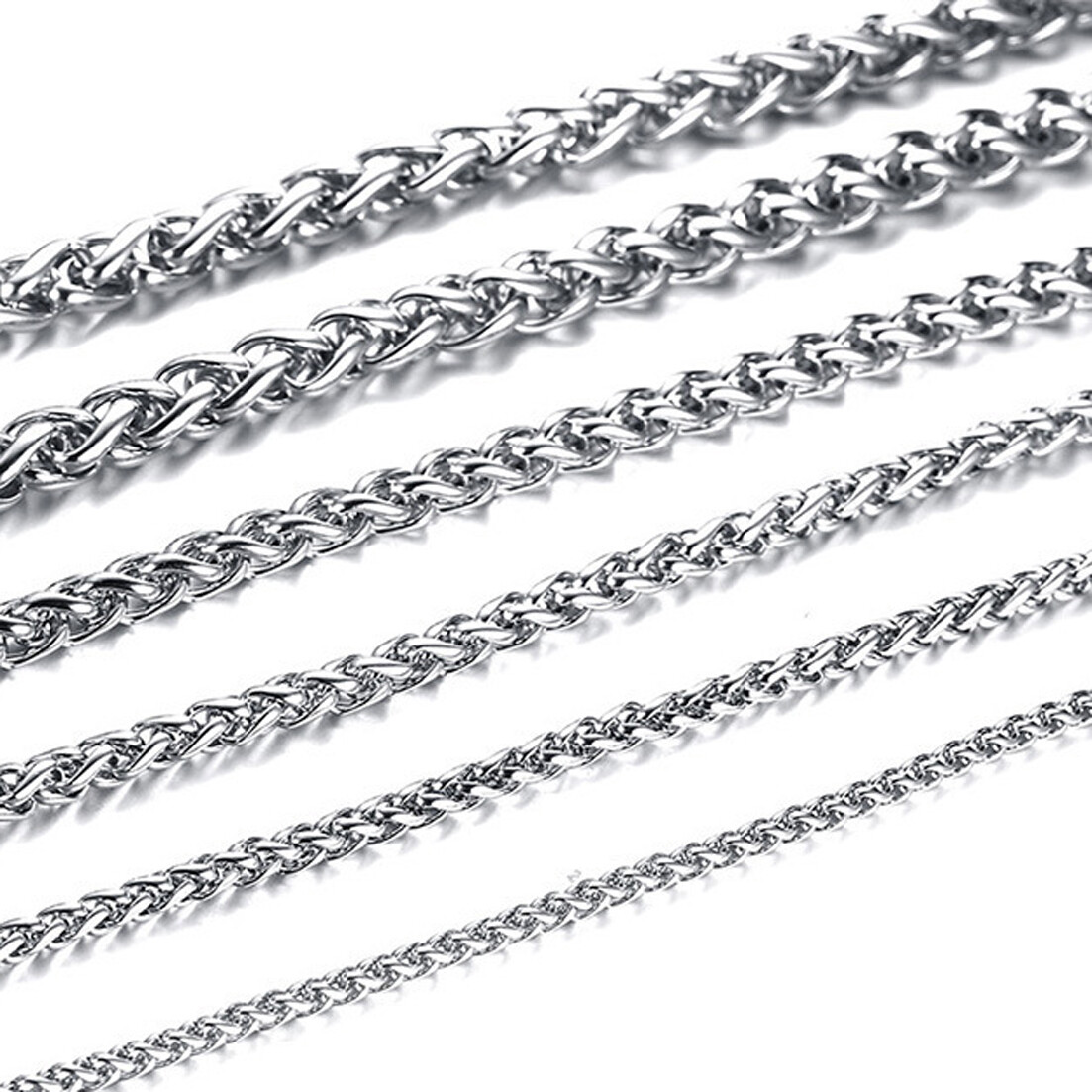 Silver/Gold Color Braided Wheat Link 3mm-7mm Mens Chain Stainless Steel Necklace