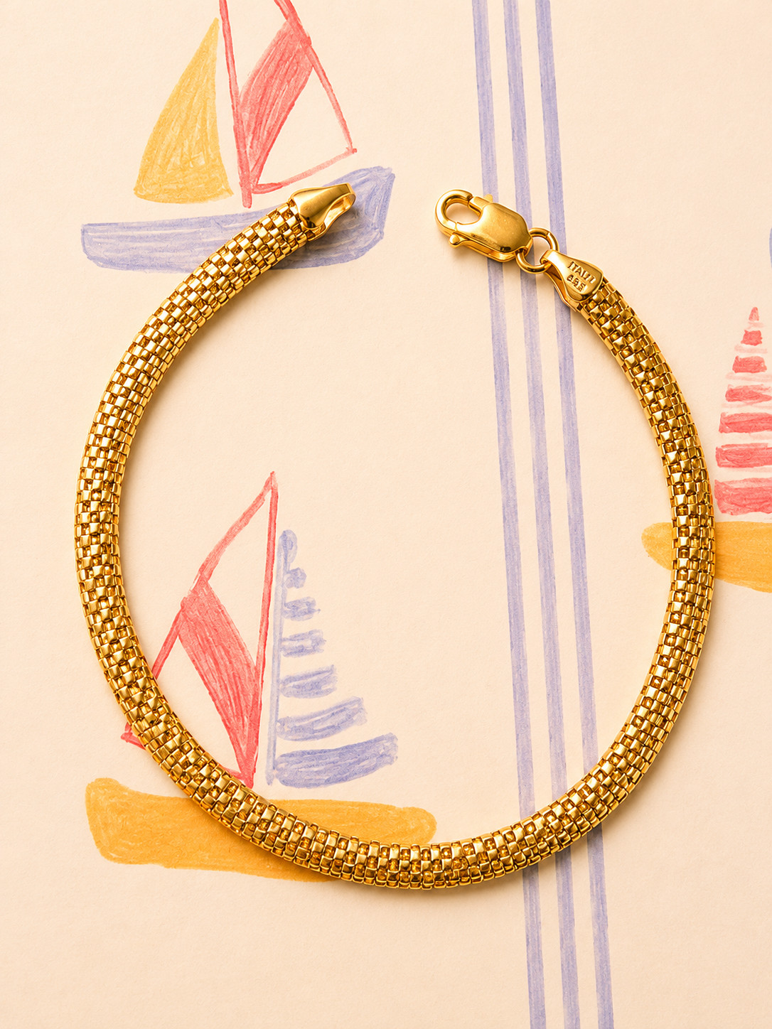 Real 14K Yellow Gold Popcorn Coreana Mesh Tube Chain Bracelet 8 inch Womens Gift