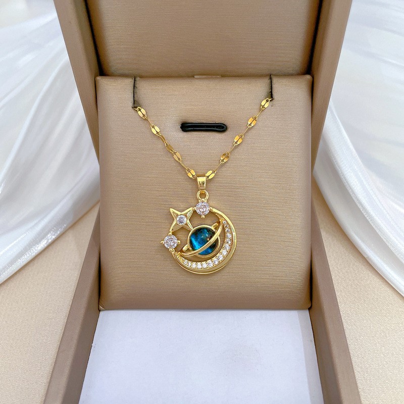 Women’s Fashion Starry Sky Necklace Rhinestone Pendant Clavicle Chain Zinc Alloy
