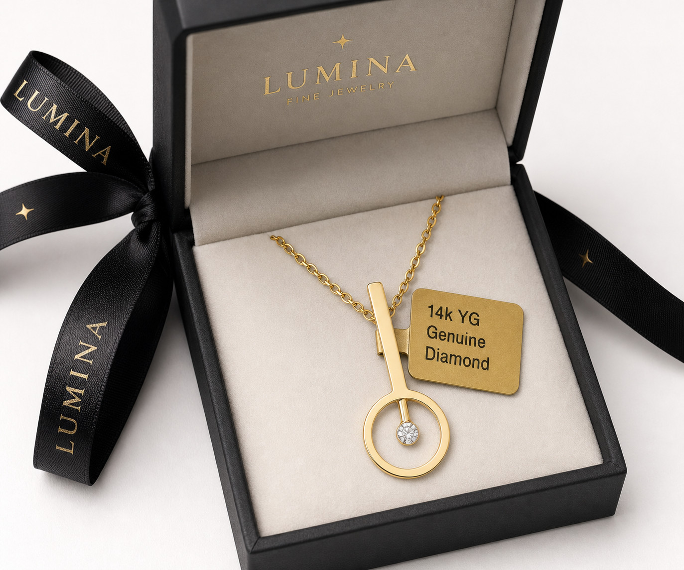 GENUINE DIAMOND SOLITAIRE PENDANT SOLID 14K YELLOW GOLD – New With Tag